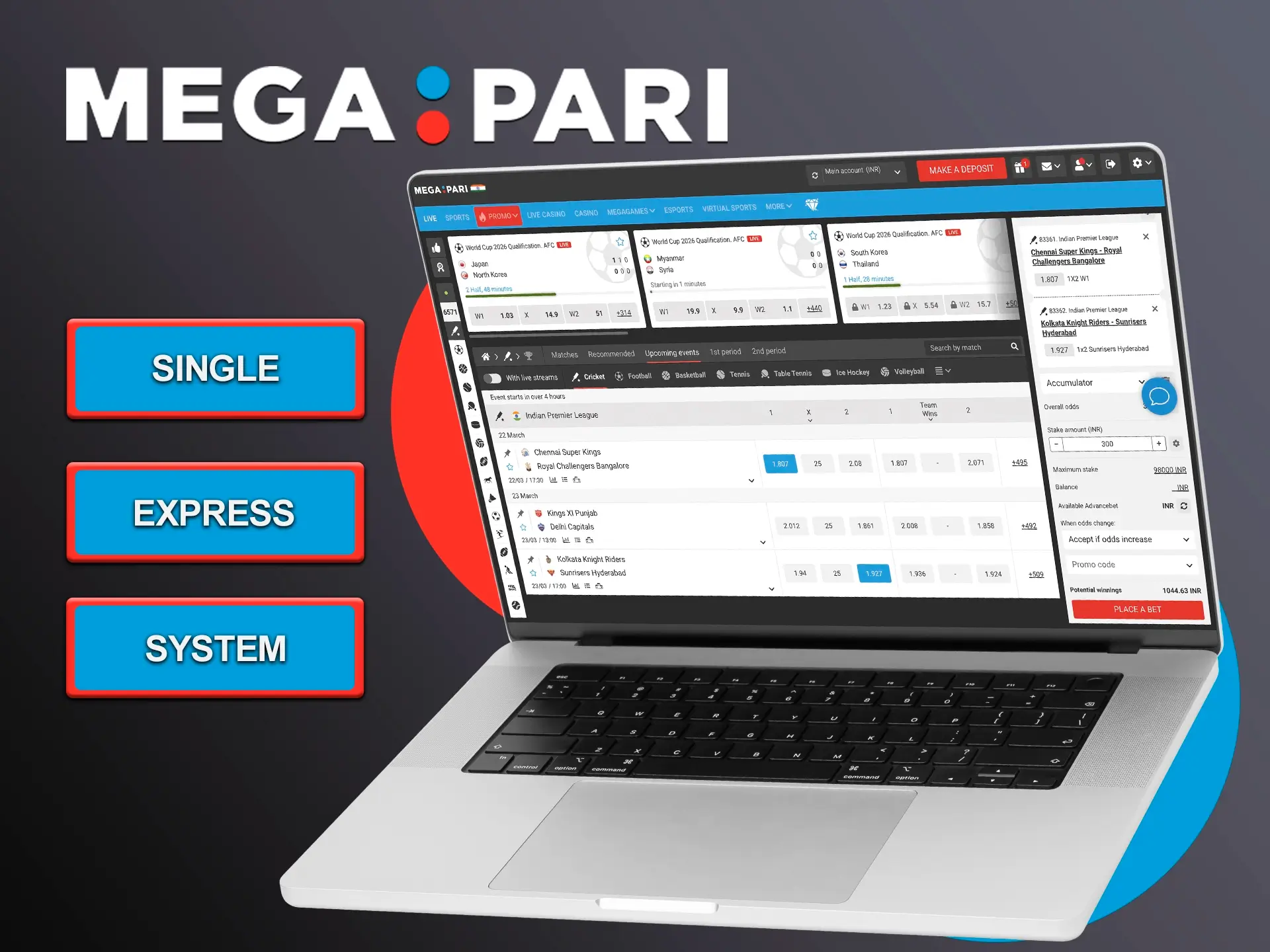 Compare the types of bets Megapari offers for IPL matches.