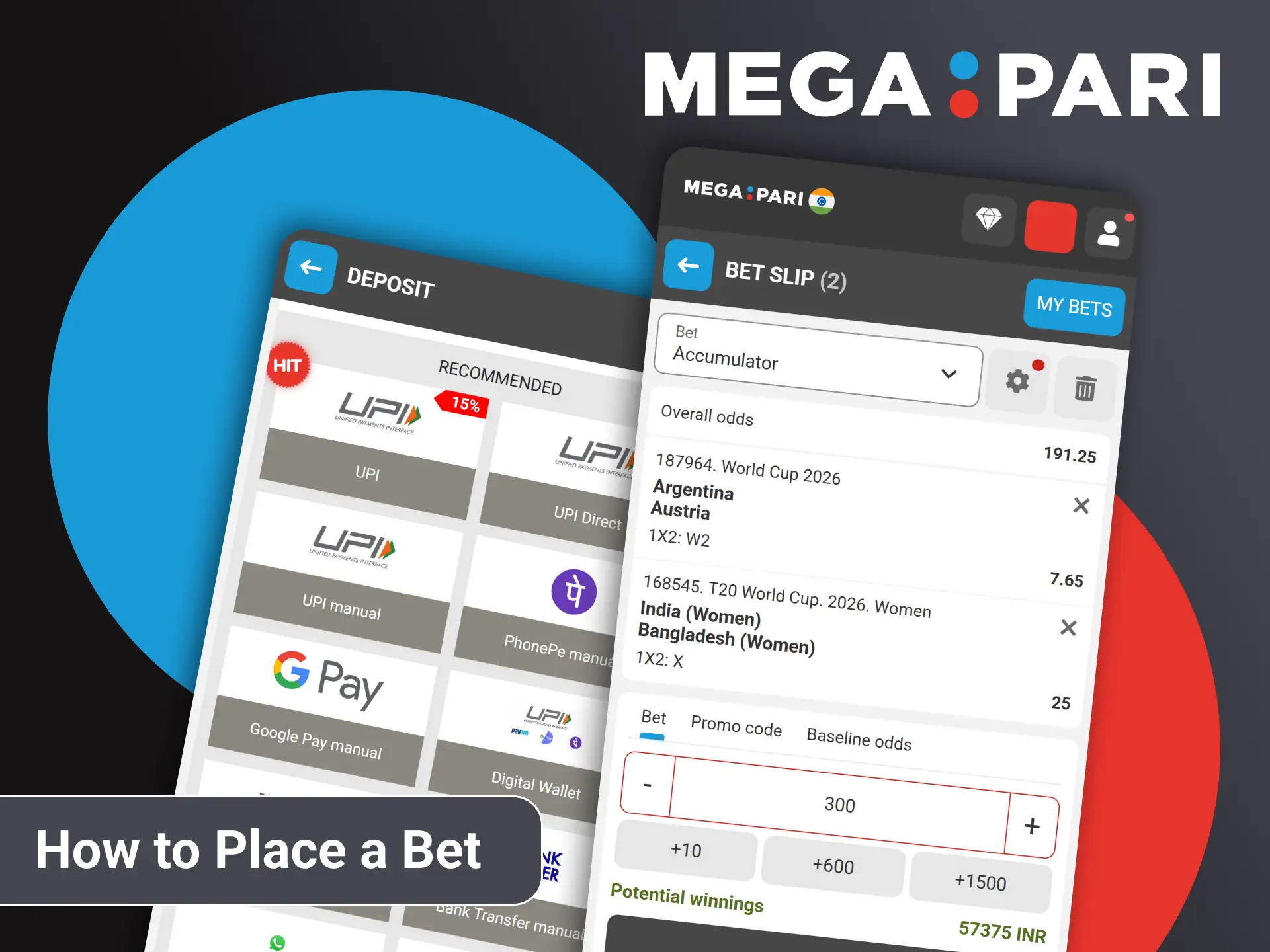 Go to the sports section, select the category, and match to bet in the Megapari app.
