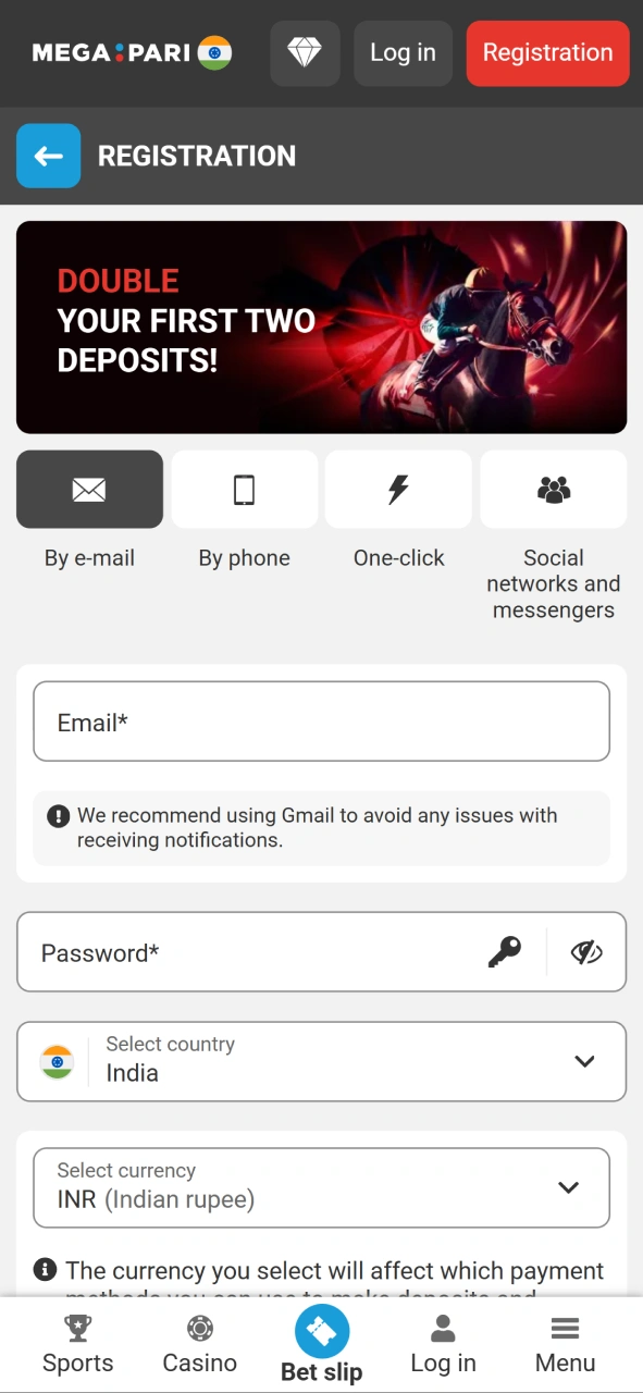 All registration methods in Megapari app.