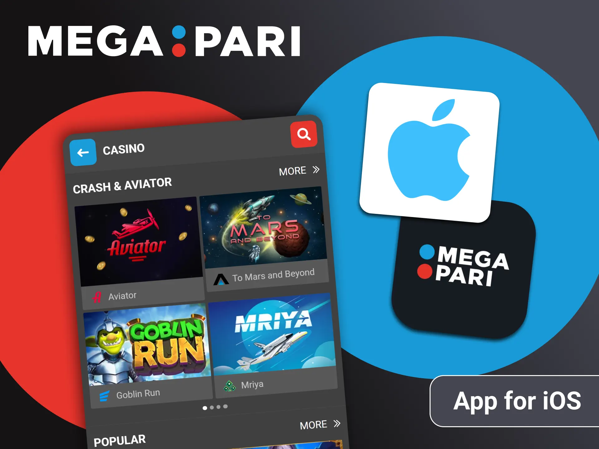 Play Avaitor through the Megapari app on iOS.