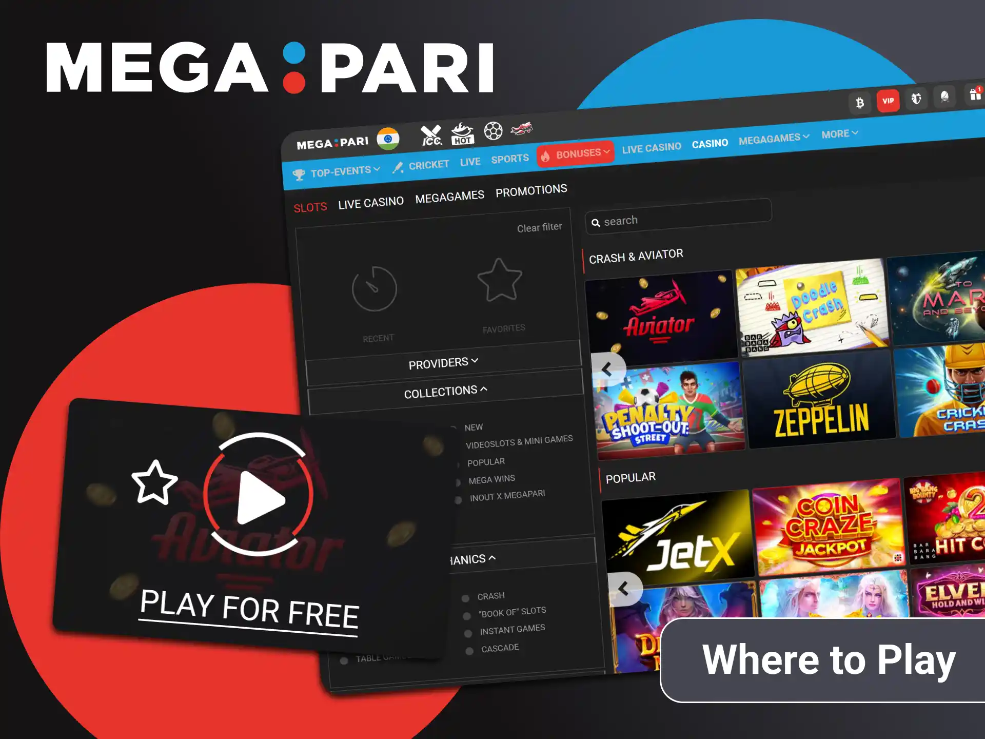Choose the Aviator game on the Megapari website.