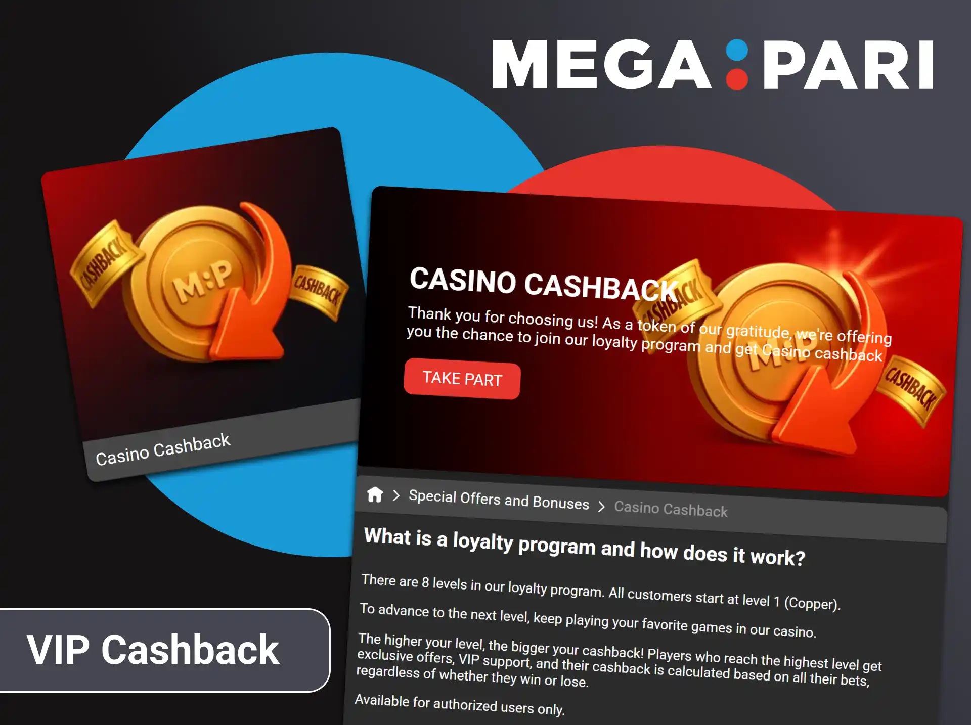 Join the Megapari loyalty program and get a VIP cashback bonus.