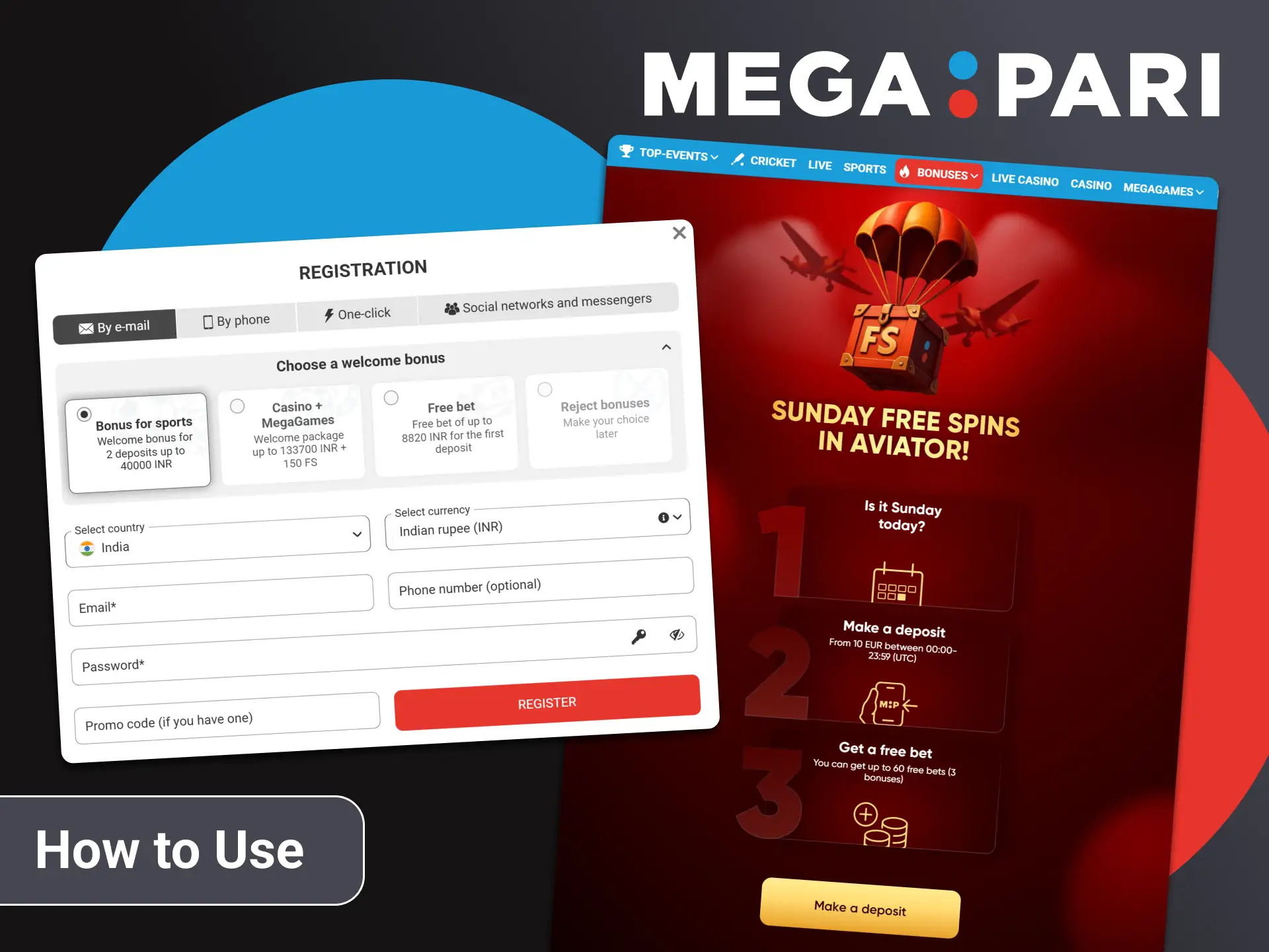 Create an account and make a minimum deposit to receive Megapari bonuses.