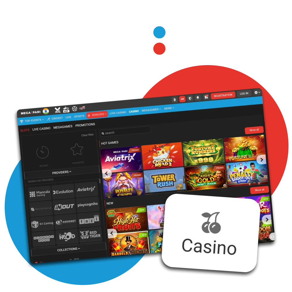 Play various games at Megapari online casino on the website or app.