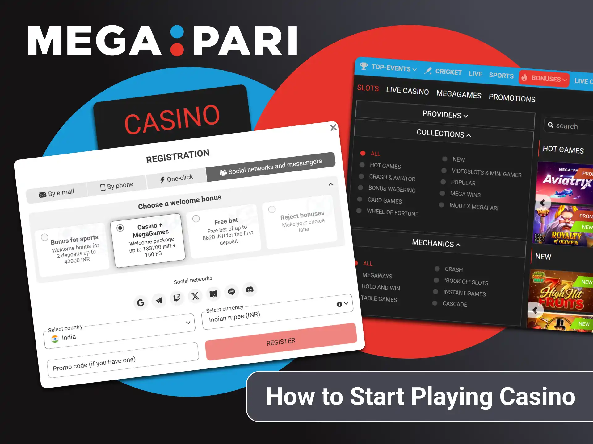 Register an account and deposit to start playing at Megapari online casino.