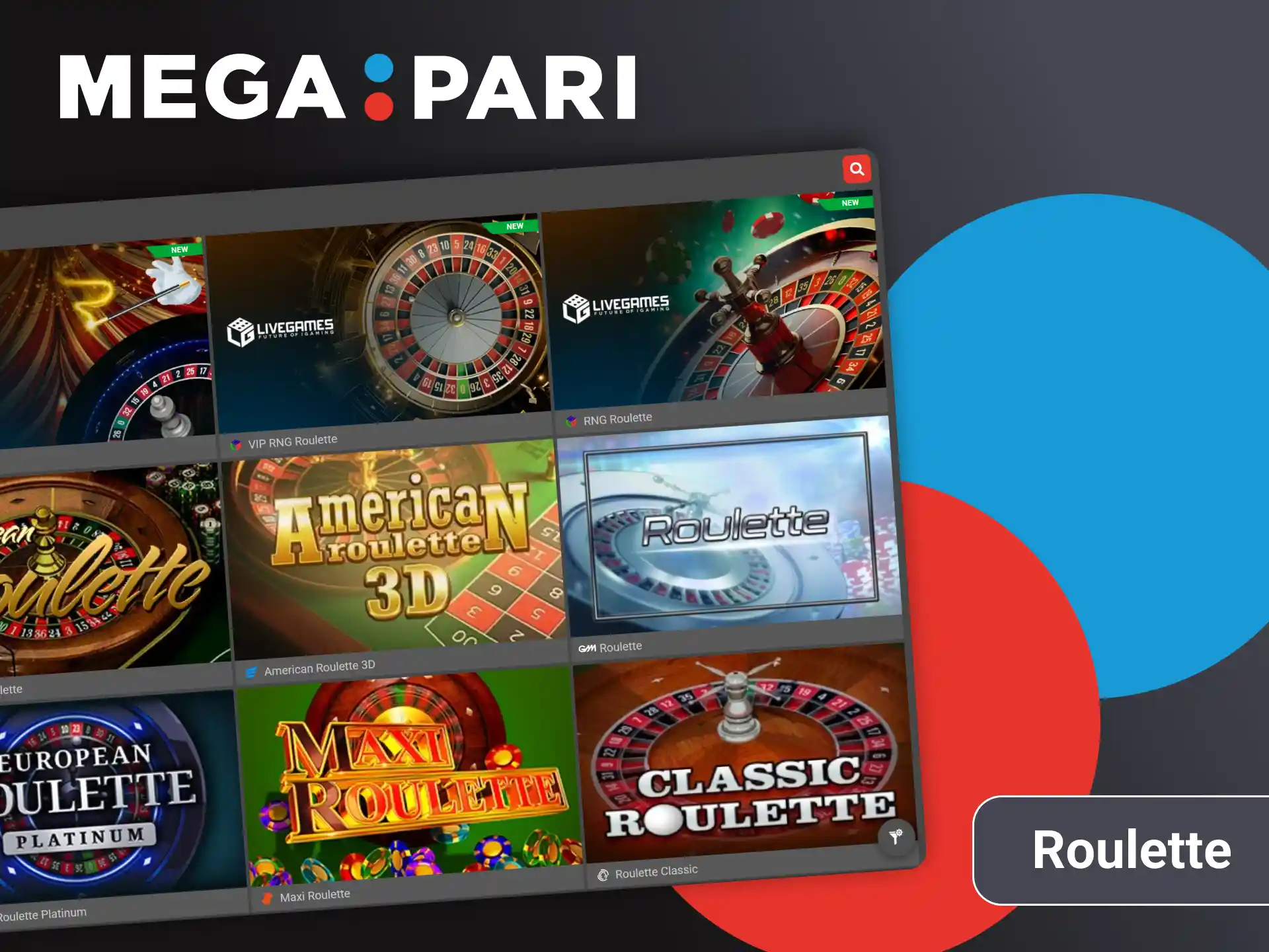 Play popular Roulette games at the Megapari casino.