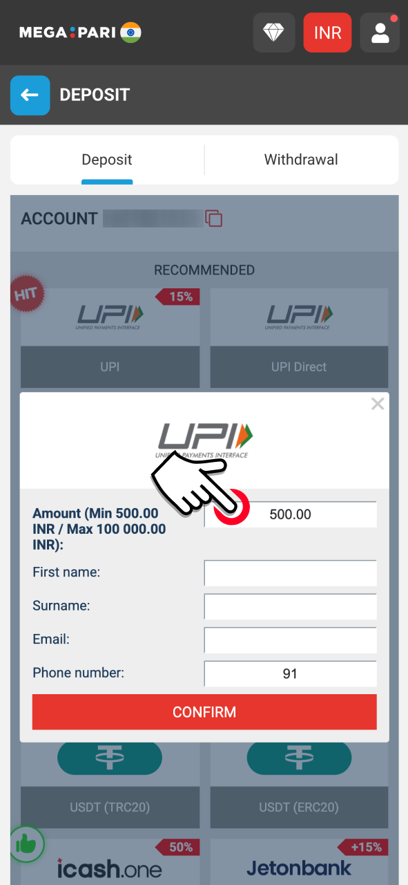 Select a Megapari payment method and enjoy convenient transactions.