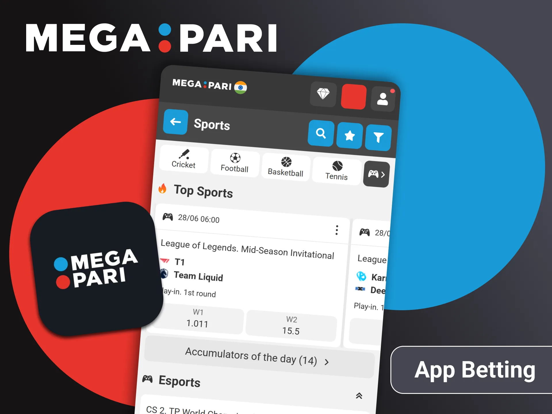 Use the Megapari app for esports betting.