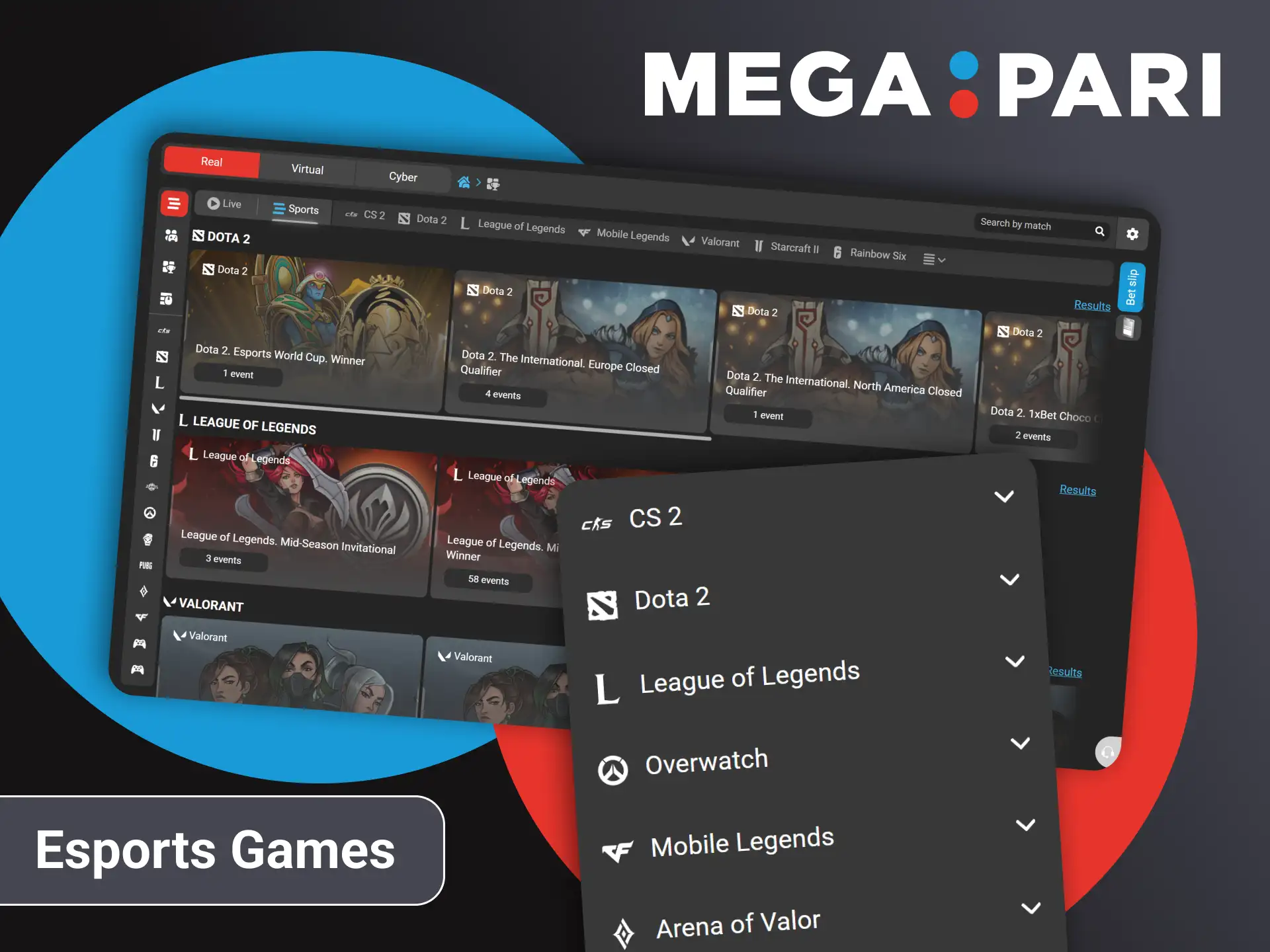 Choose your esports betting game from Megapari.