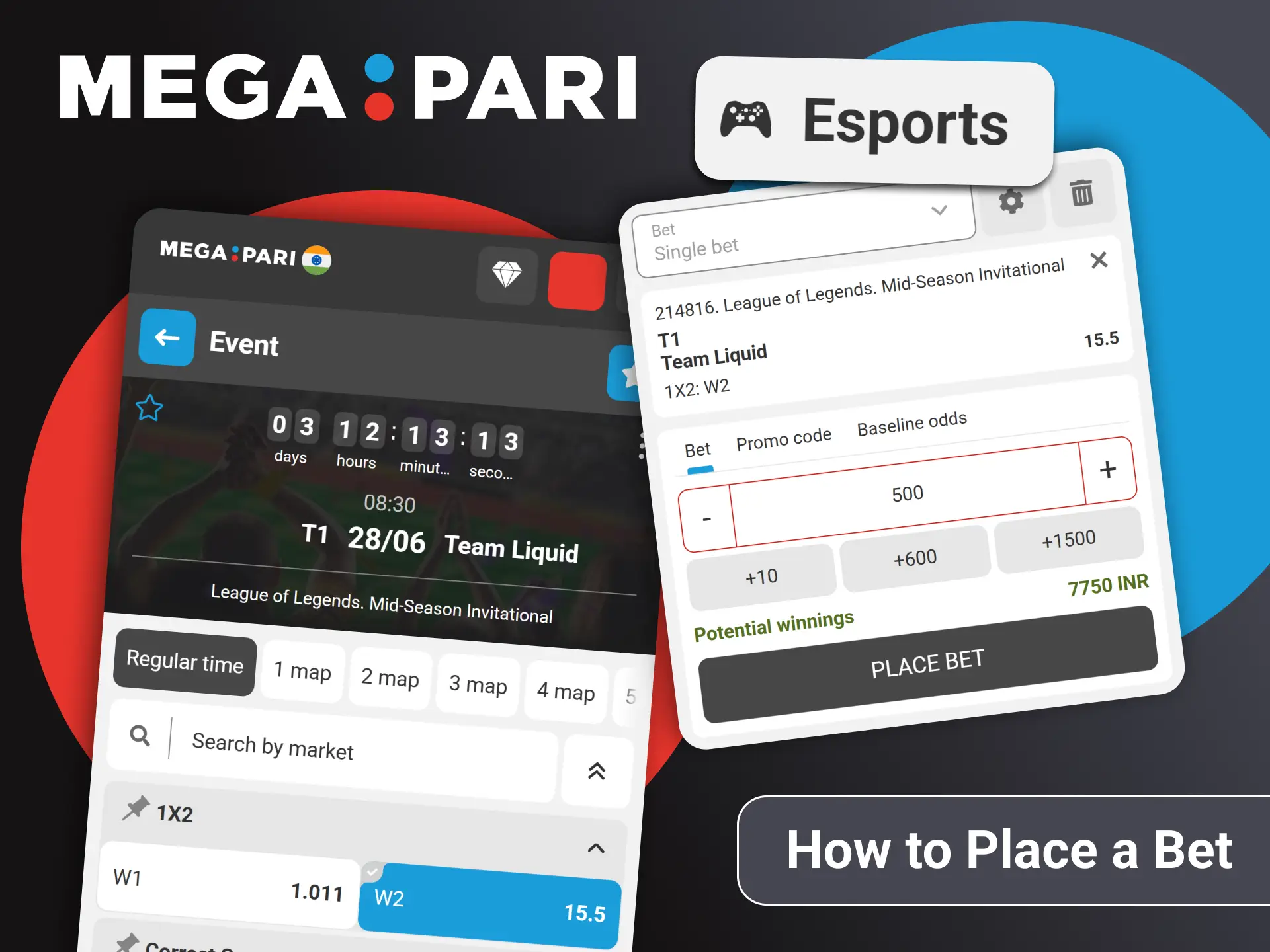 Go to the desired section of Megapari for betting on esports.