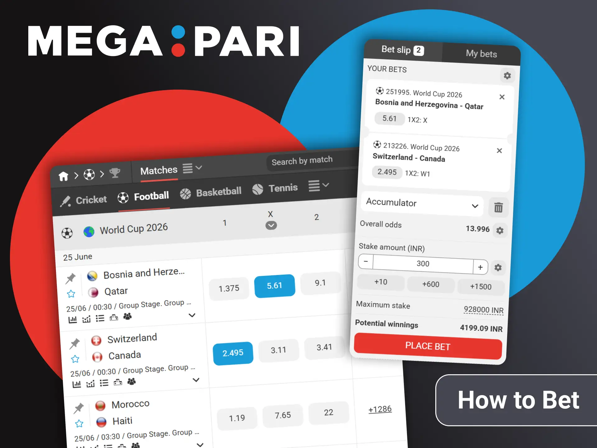 Go to the sports section of Megapari to bet on football.