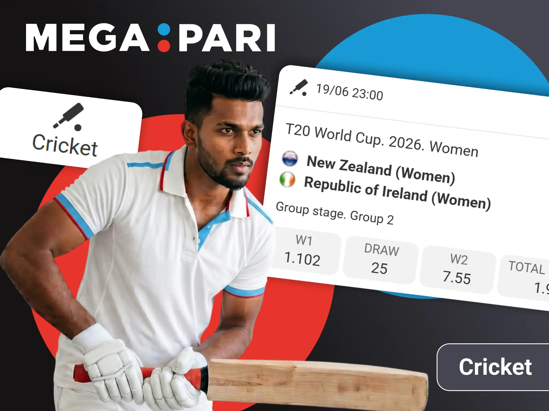 Place real money wagers on premium cricket matches via official Megapari.