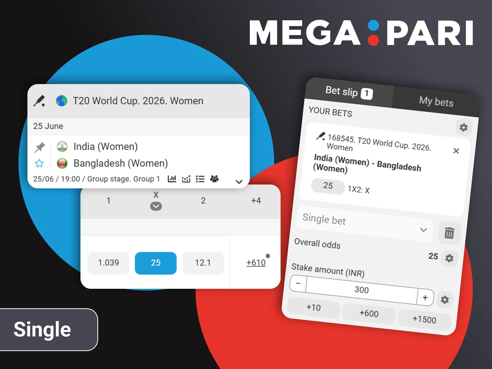 Place low risk single match wagers on official Megapari.