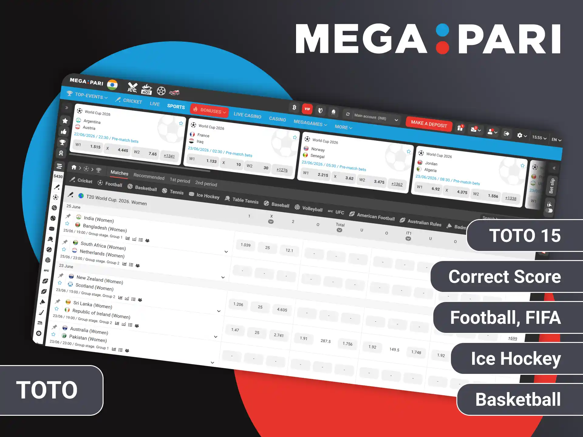 Play soccer or basketball jackpot pools via official Megapari sweepstakes.