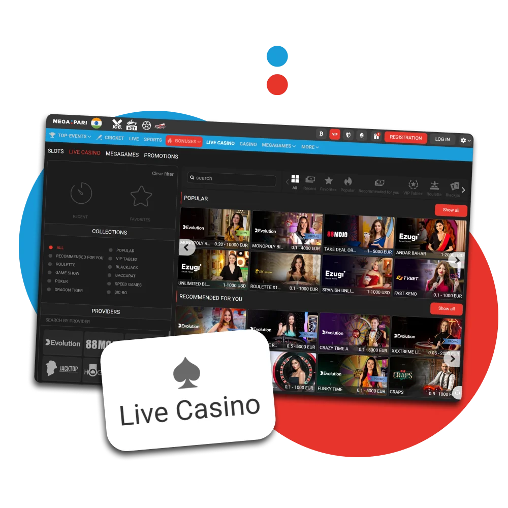 For Live Casino games, choose the Megapari site.
