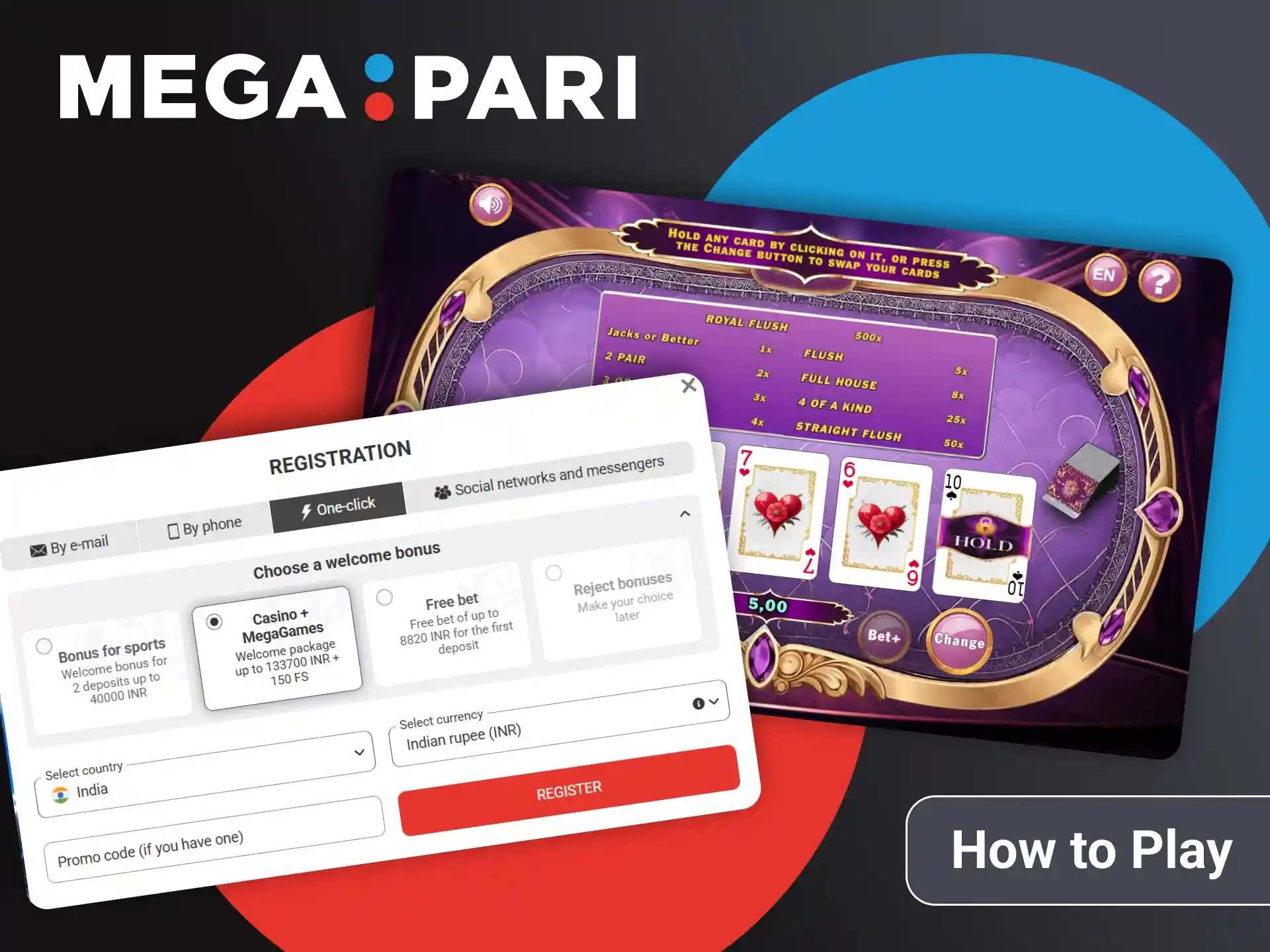 Choose the poker section in the casino from Megapari.