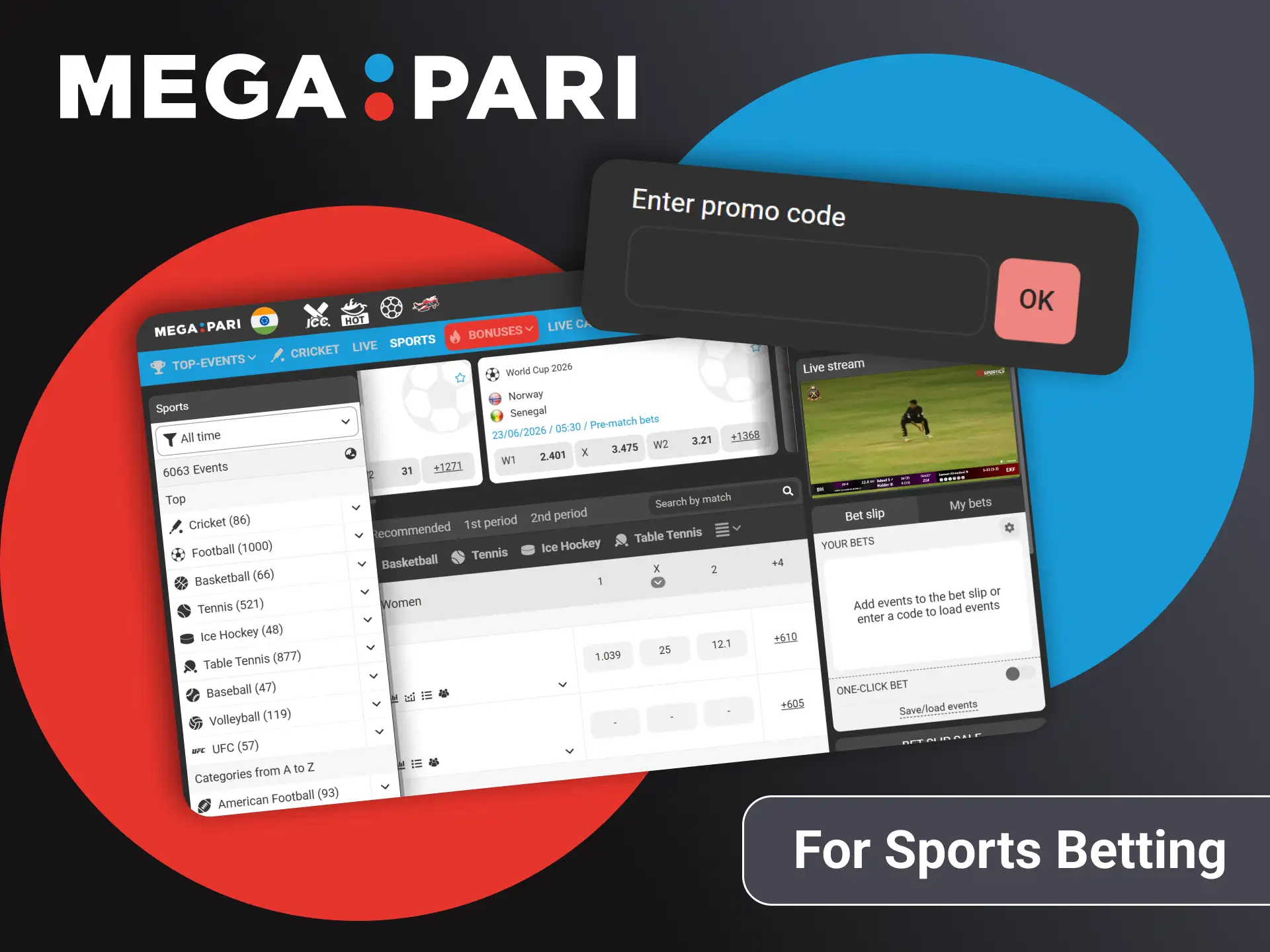 Megapari is giving away a promo code for sports betting.