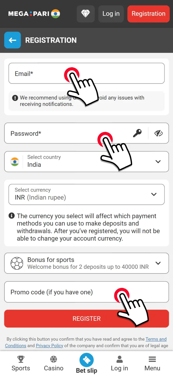 Be as careful as possible when filling out the form, and don't forget about the available promo code from Megapari.