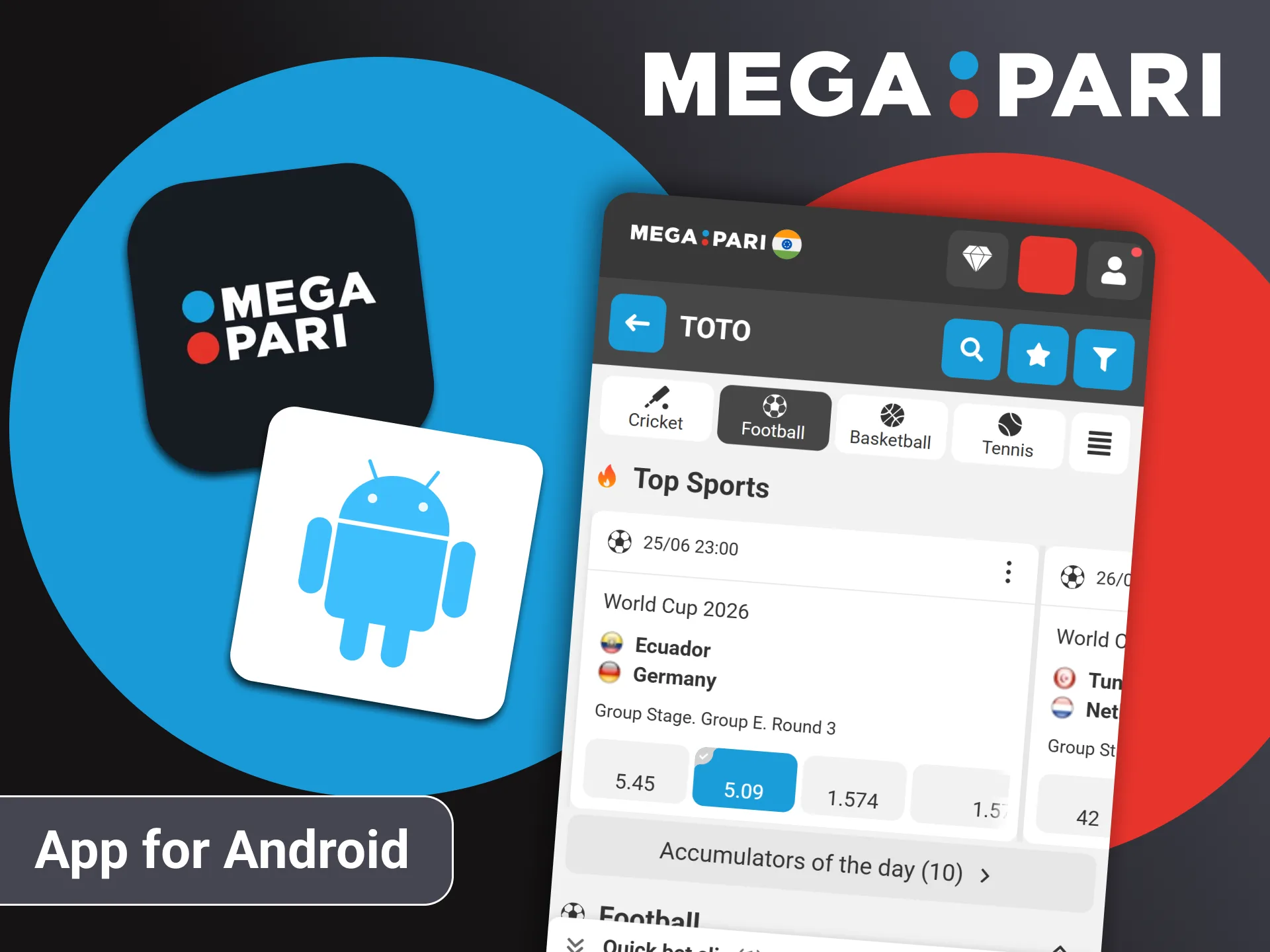 Place bets in toto on the Megapari app for Android.