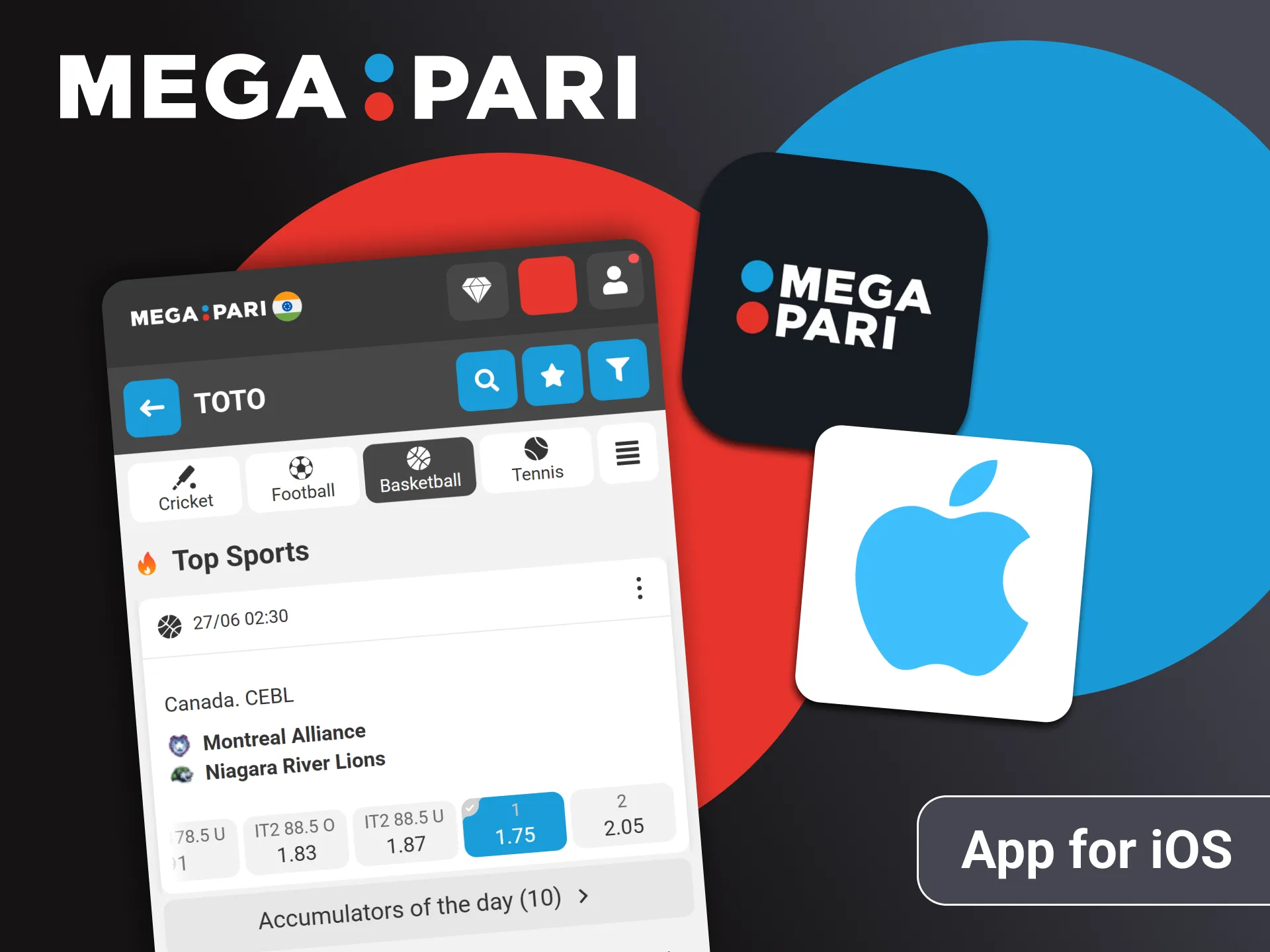 Place bets in TOTO on the Megapari app for iOS.